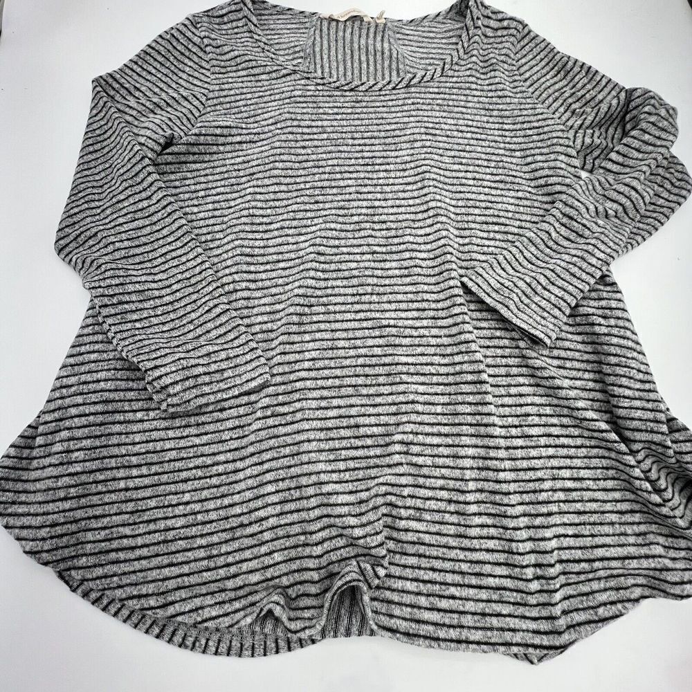 Soft Surroundings Gray Stripe Knit Long Sleeve Pullover Tunic Top L